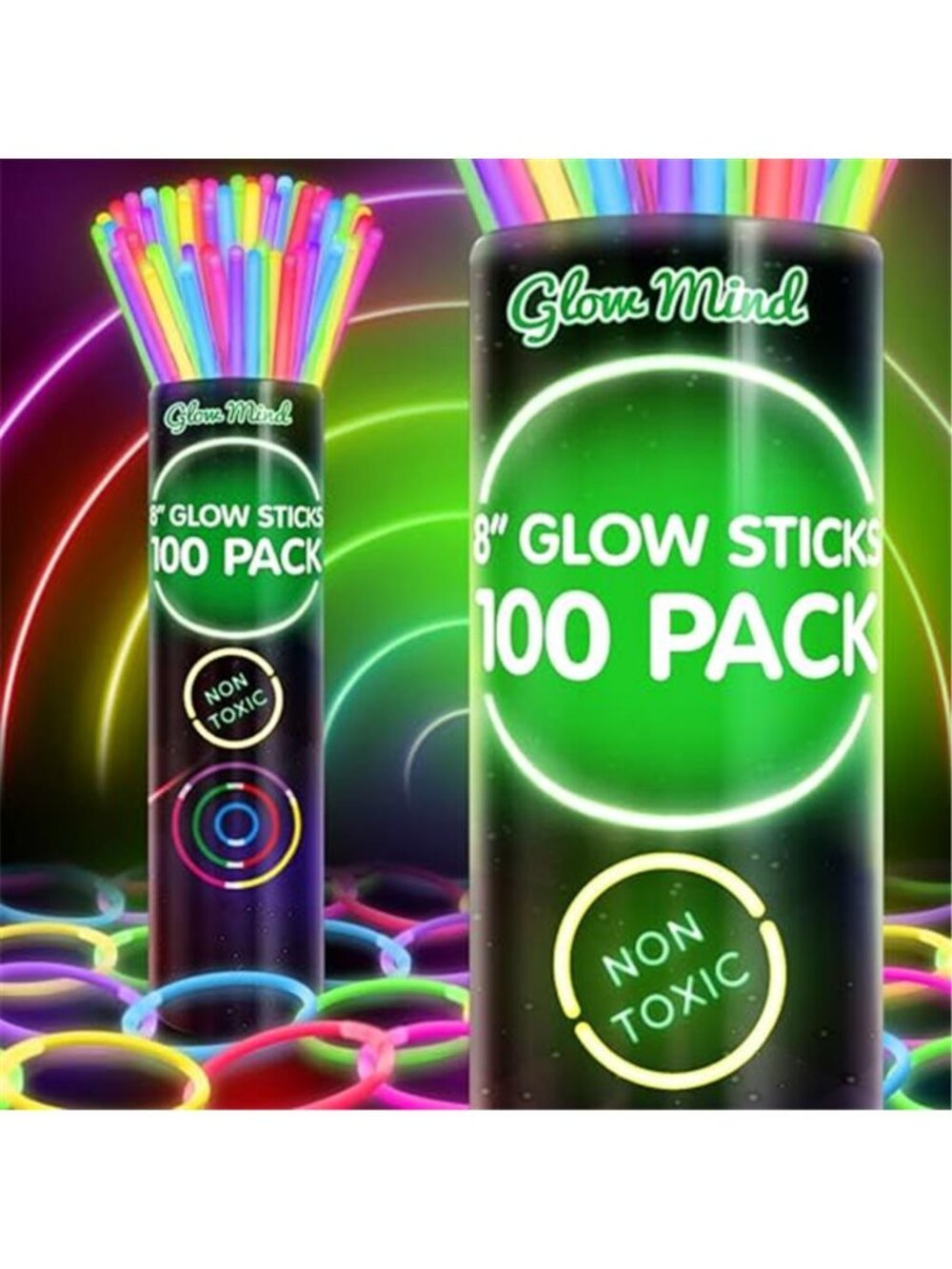 100 Glow Sticks Bulk Party Pack, 8" Halloween Glow Bracelets and Necklaces